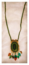 Load image into Gallery viewer, dark green and gold sea glass pendant