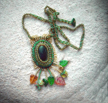 Load image into Gallery viewer, dark green and gold sea glass pendant
